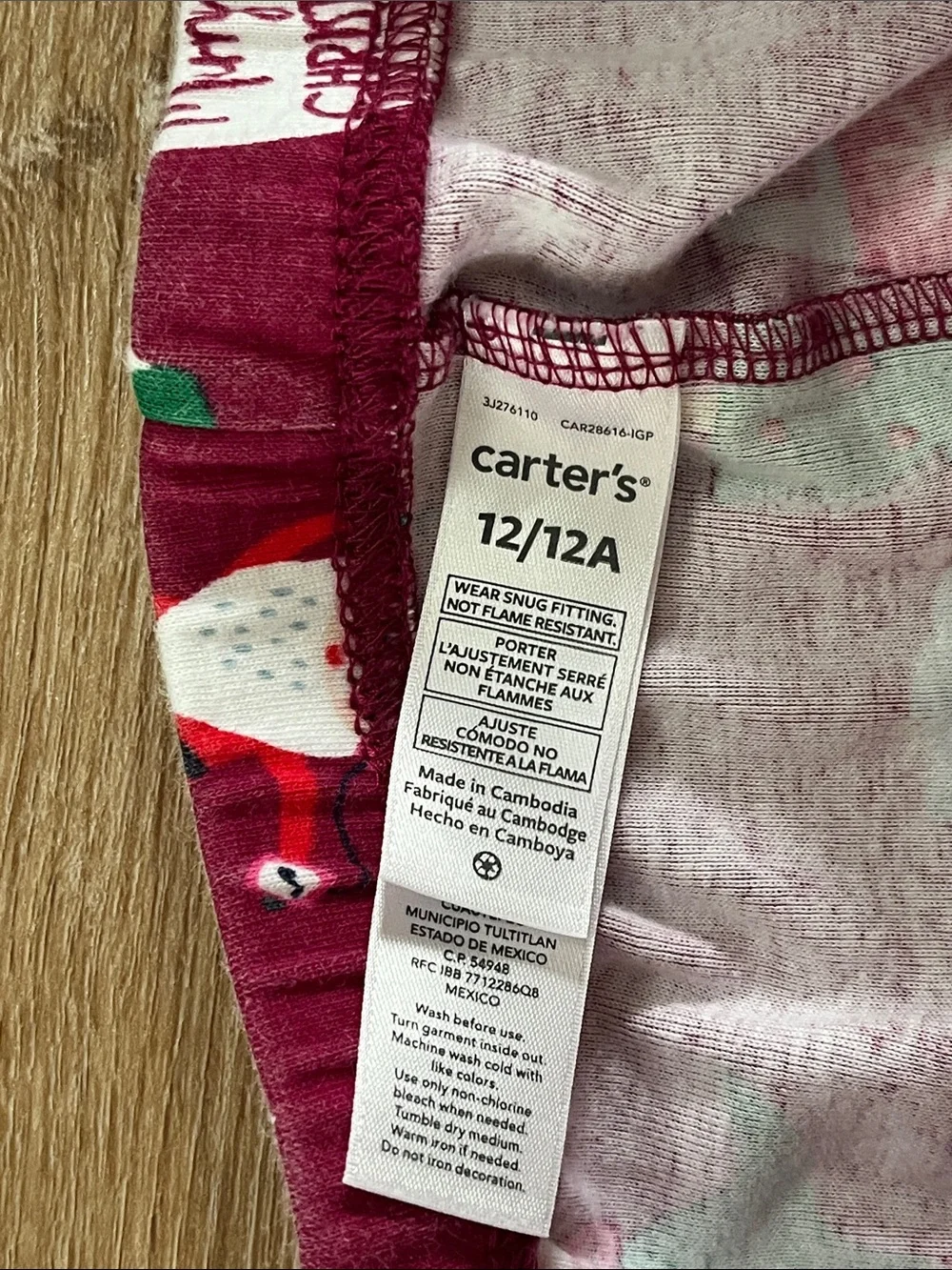 Carter's Girls Burgundy Unicorn Holiday Pajama Set
